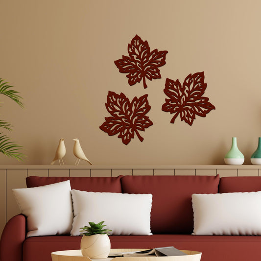 Beautiful Leaves in Brown Color Design Wooden Wall Hanging