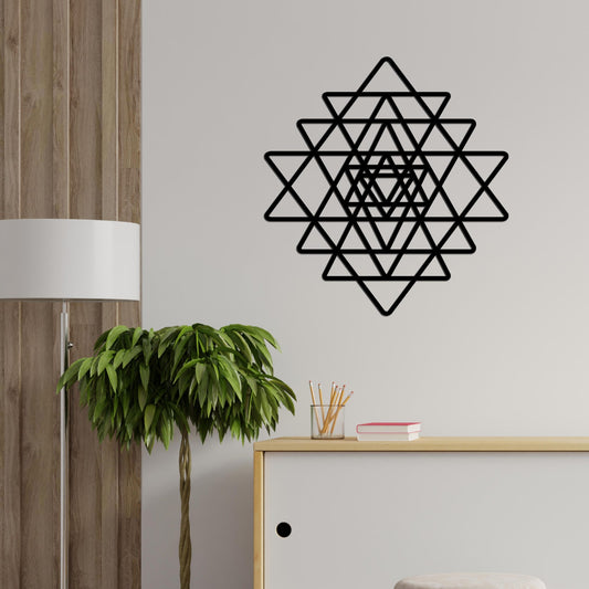 Beautiful Sri Yantra Black Color Design Wooden Wall Hanging