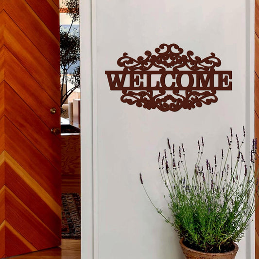 Beautiful Welcome in Mahogany Brown Color Design Wooden Wall Hanging