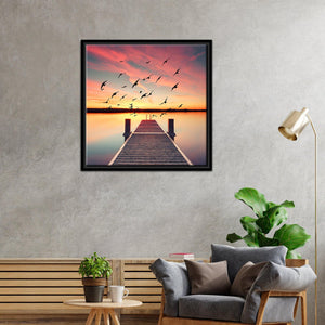 Beautiful Sunset view at Pond Floating Canvas Wall Painting Frame