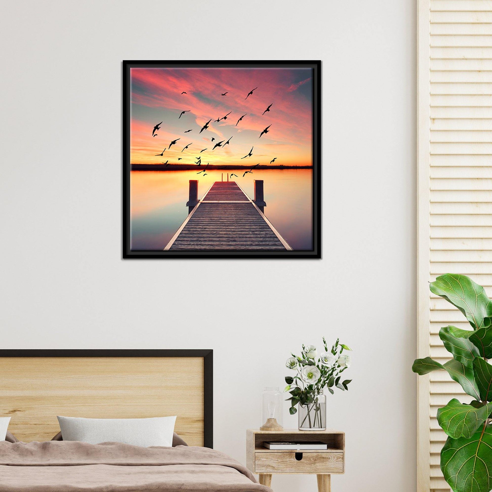 Beautiful Sunset view at Pond Floating Canvas Wall Painting Frame