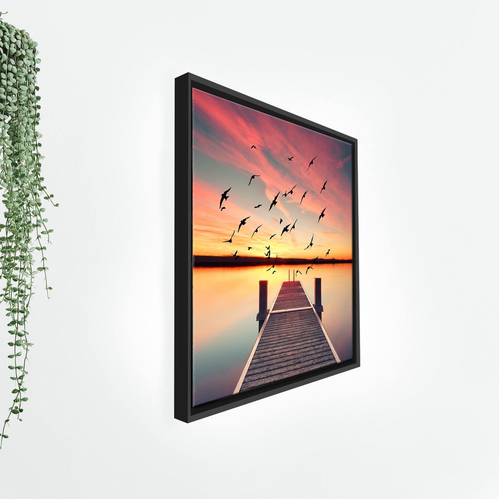 Beautiful Sunset view at Pond Floating Canvas Wall Painting Frame