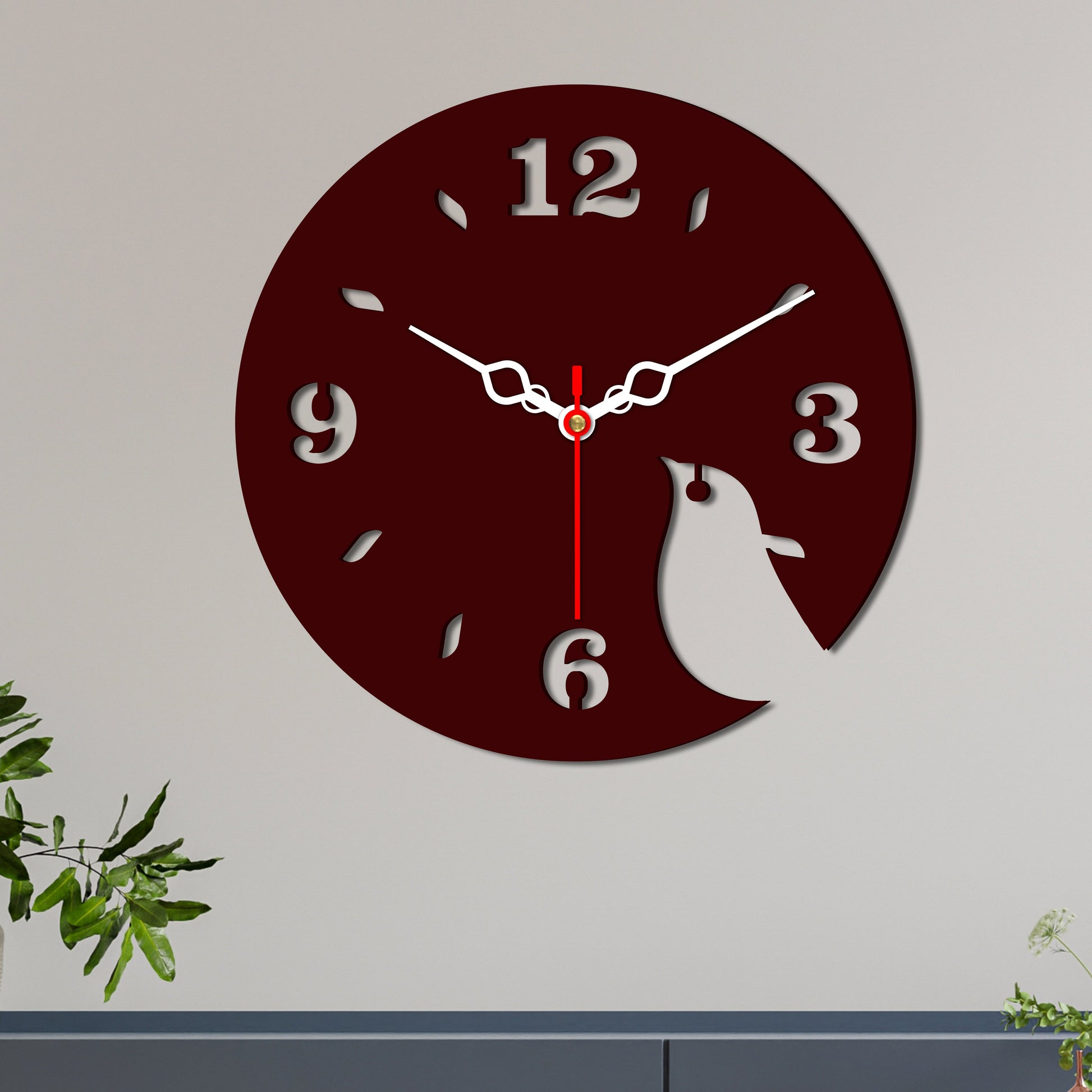 Bird Shape Design Wooden Wall Clock