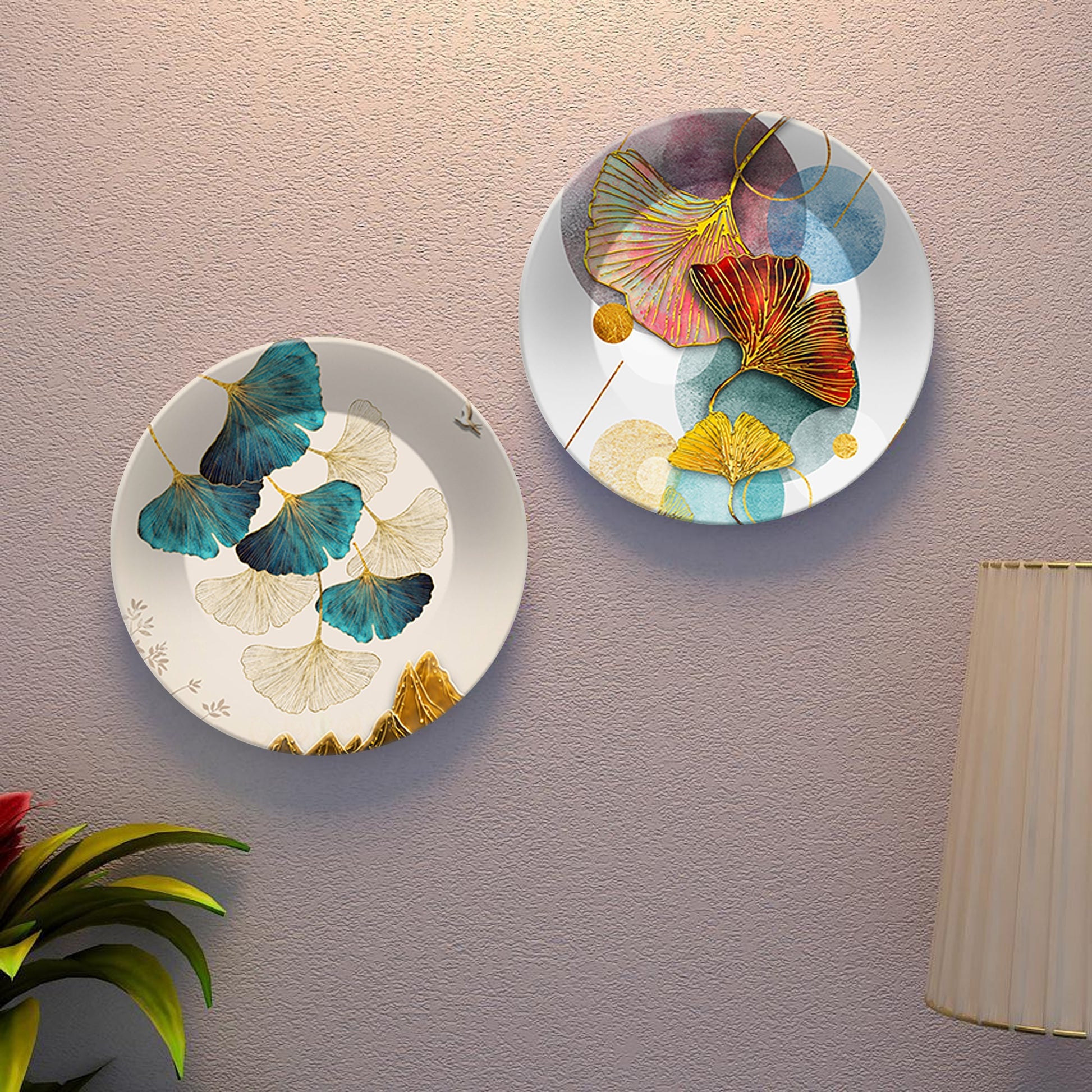 Colorful Flower Ceramic Wall Hanging Plates of Two Pieces