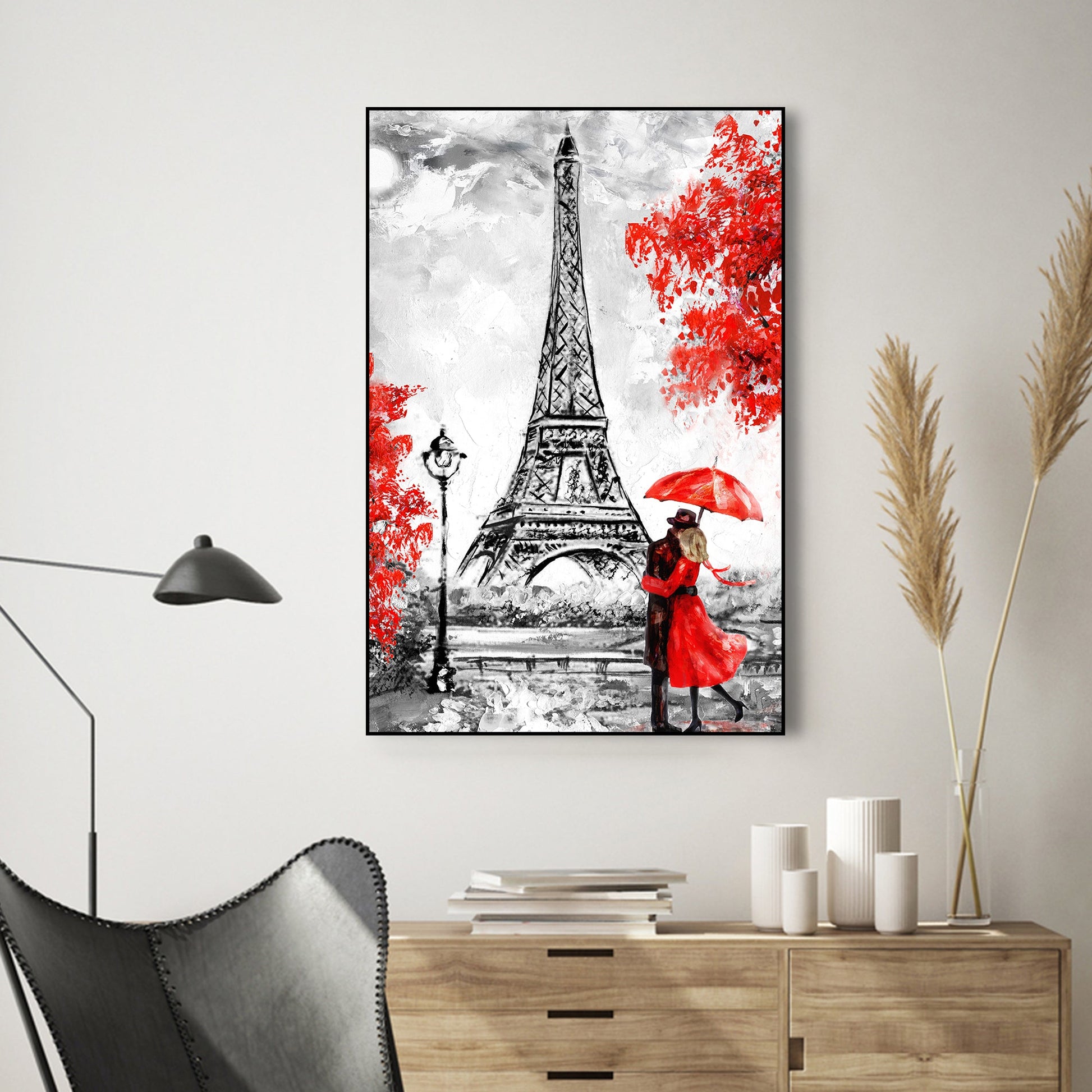 Couple at Eiifel Tower Floating Canvas Wall Painting