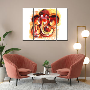 Deva Shree Ganesha Head Abstract Art Canvas Wall Painting Set of 4