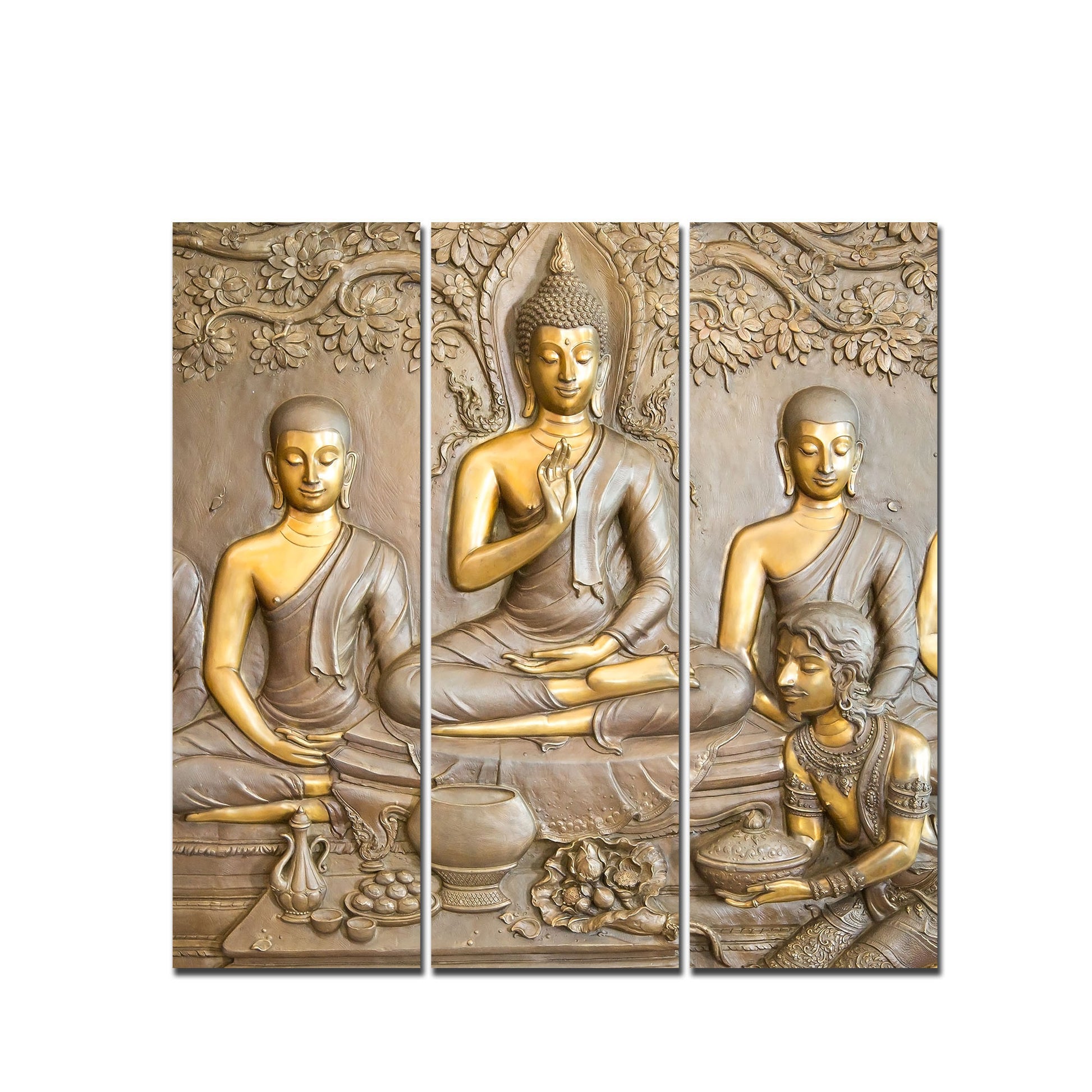 Divine God Buddha Wall Painting of Three Pieces