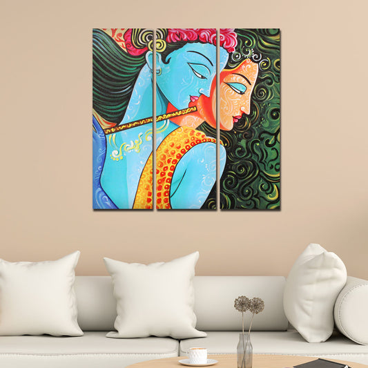 Divine Radha Krishna Canvas Wall Painting Set of 3 Pieces