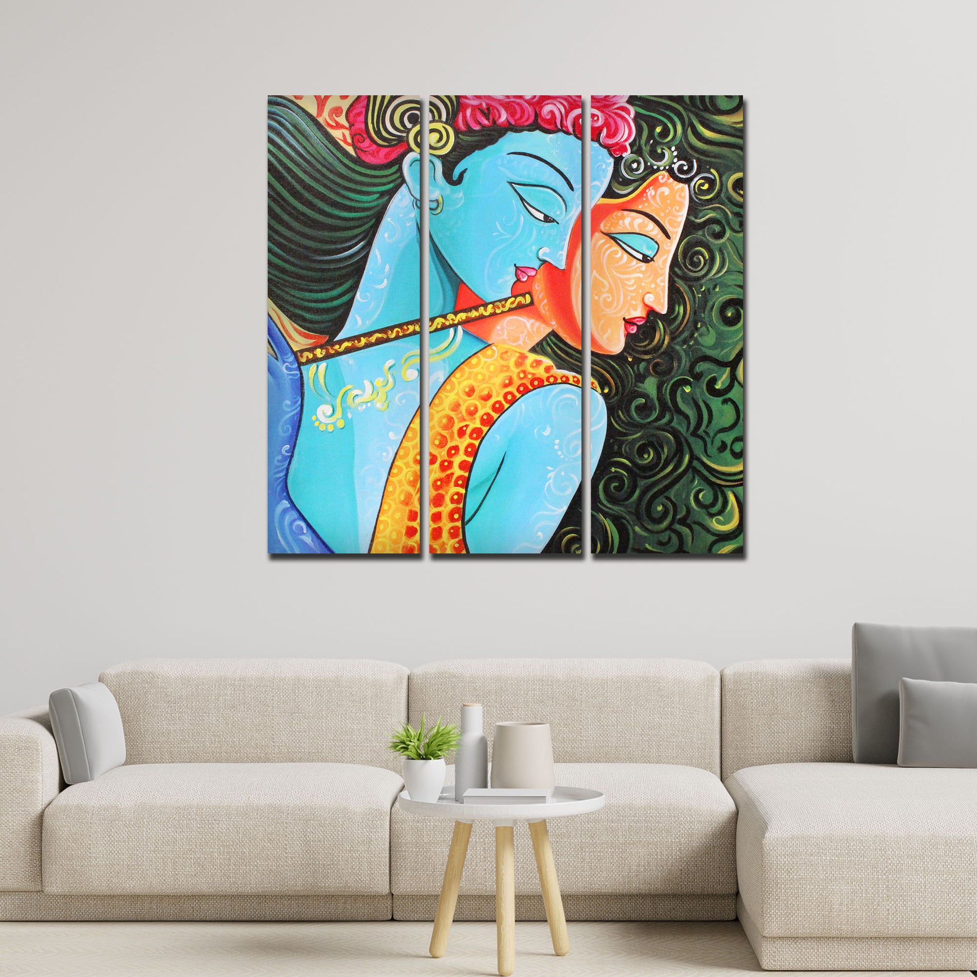 Divine Radha Krishna Canvas Wall Painting Set of 3 Pieces