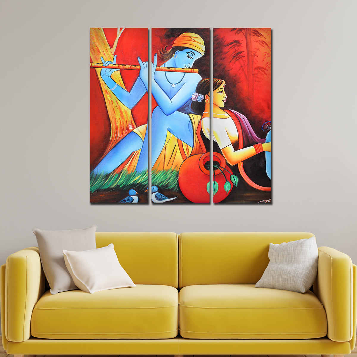 Divine Radha Krishna Canvas Wall Painting Set of 3