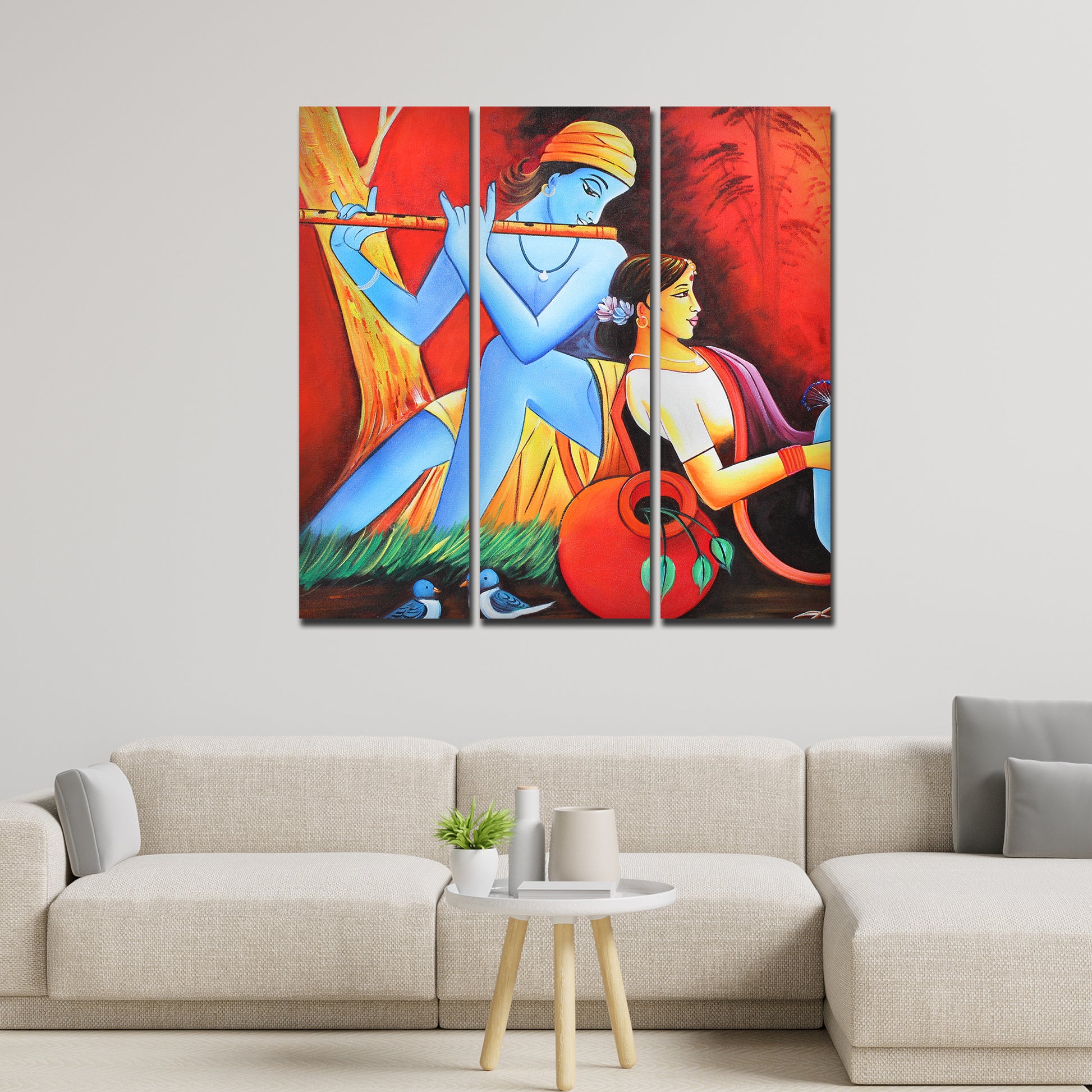 Divine Radha Krishna Canvas Wall Painting Set of 3