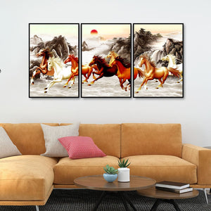 Beautiful Running Horses at Sunset Floating Canvas Wall Painting Set of 3