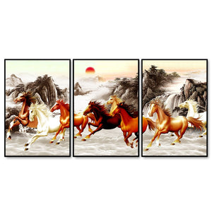 Beautiful Running Horses at Sunset Floating Canvas Wall Painting Set of 3