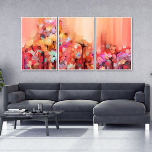 Colorful Flowers Abstract Artwork Floating Canvas Wall Painting Set of 3