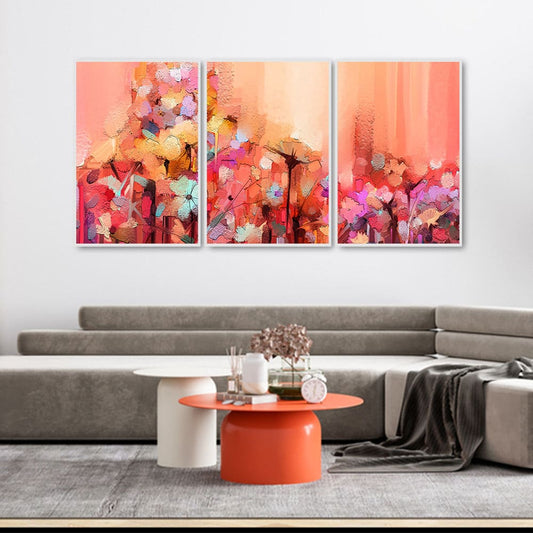 Colorful Flowers Abstract Artwork Floating Canvas Wall Painting Set of 3