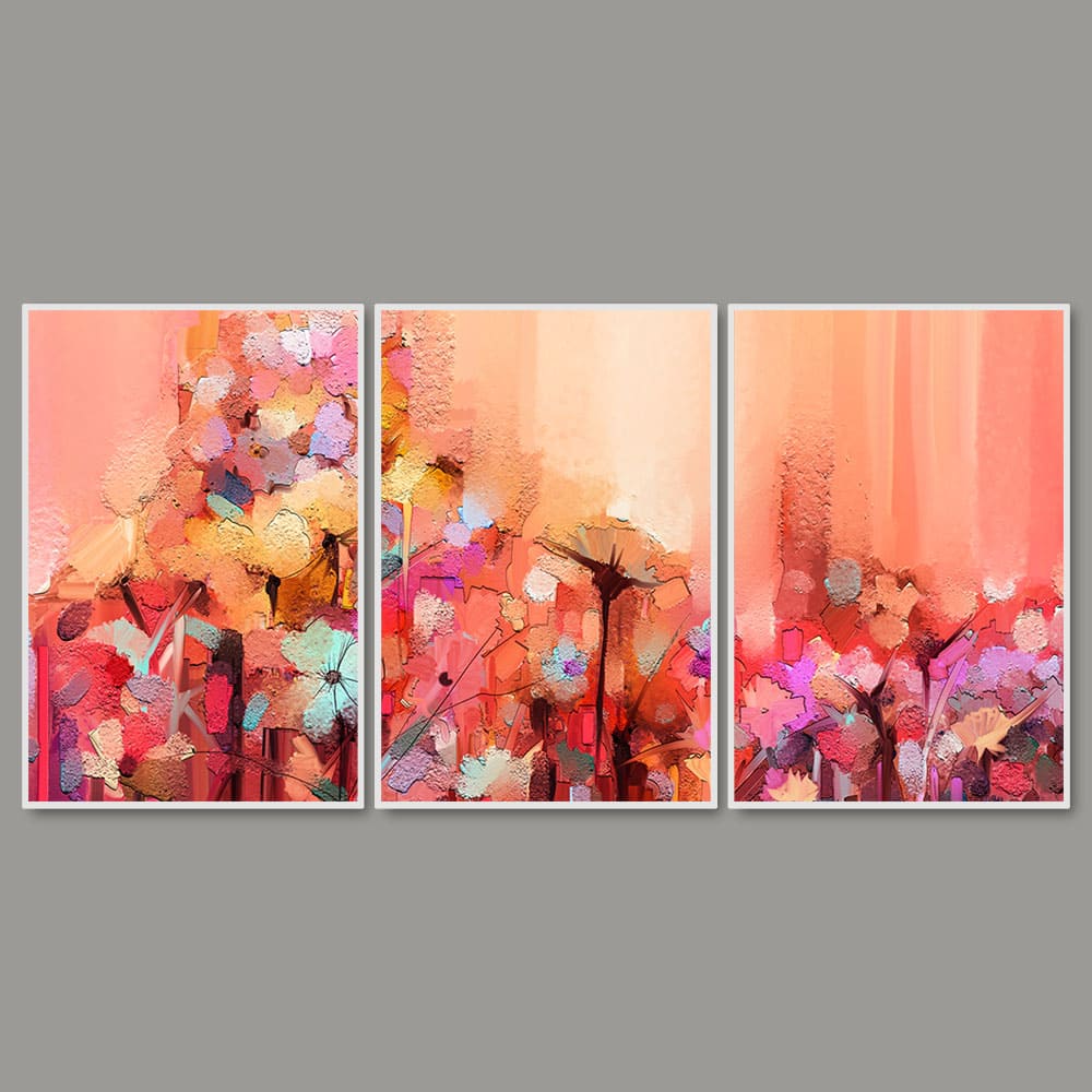 Colorful Flowers Abstract Artwork Floating Canvas Wall Painting Set of 3