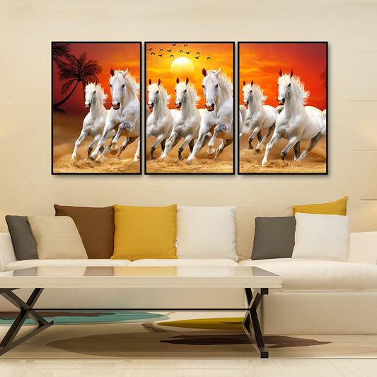 Beautiful Sunset with Running Horses Scenery Floating Wall Painting Set of 3