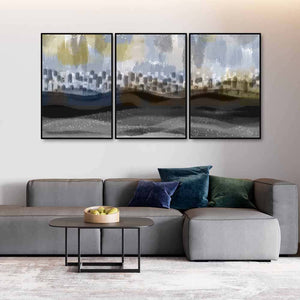 Abstract Dark Gray Artwork Premium Floating Wall Painting Set of 3