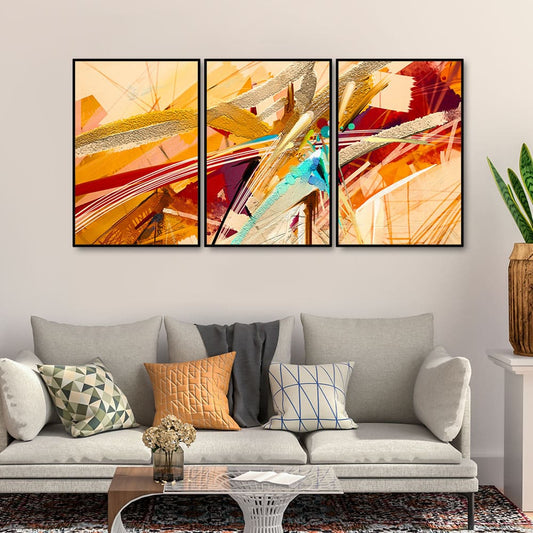 Beautiful Modern Art Sparkle Touch Floating Canvas Wall Painting Set of Three