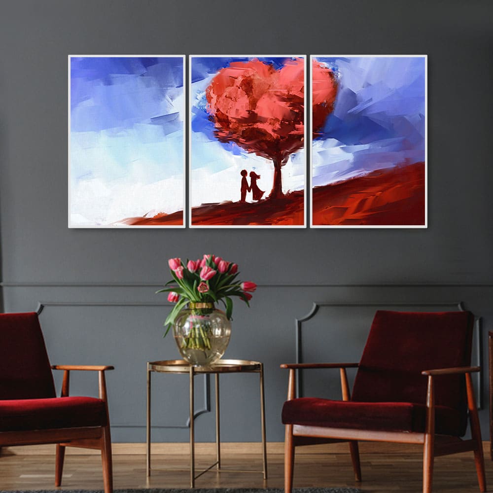 Two Love Couple Under Love Tree Floating Canvas Wall Painting Set of Three