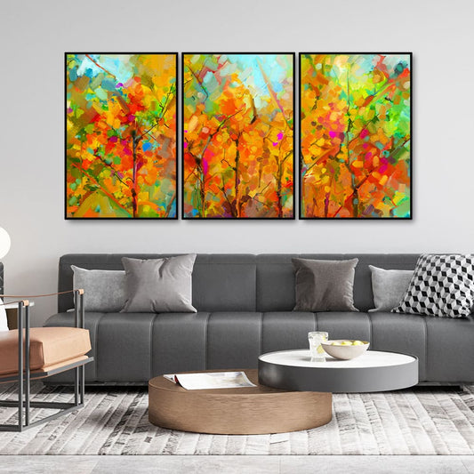 Colorful Abstract of Tree in Forest Premium Floating Wall Painting Set of Three