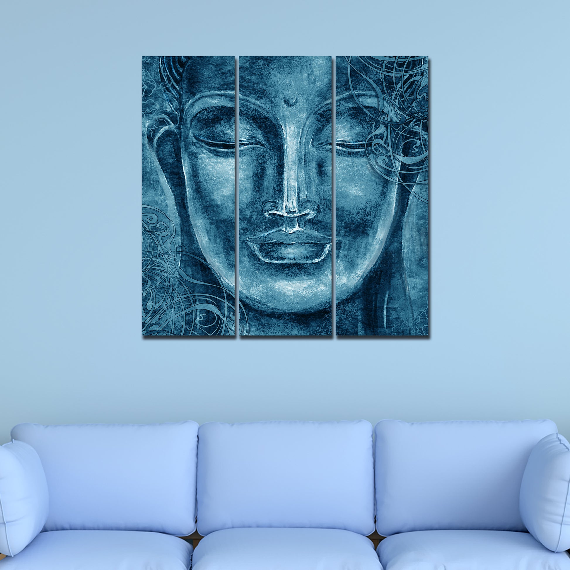 Face Sculpture of Buddha Wall Painting Three Pieces