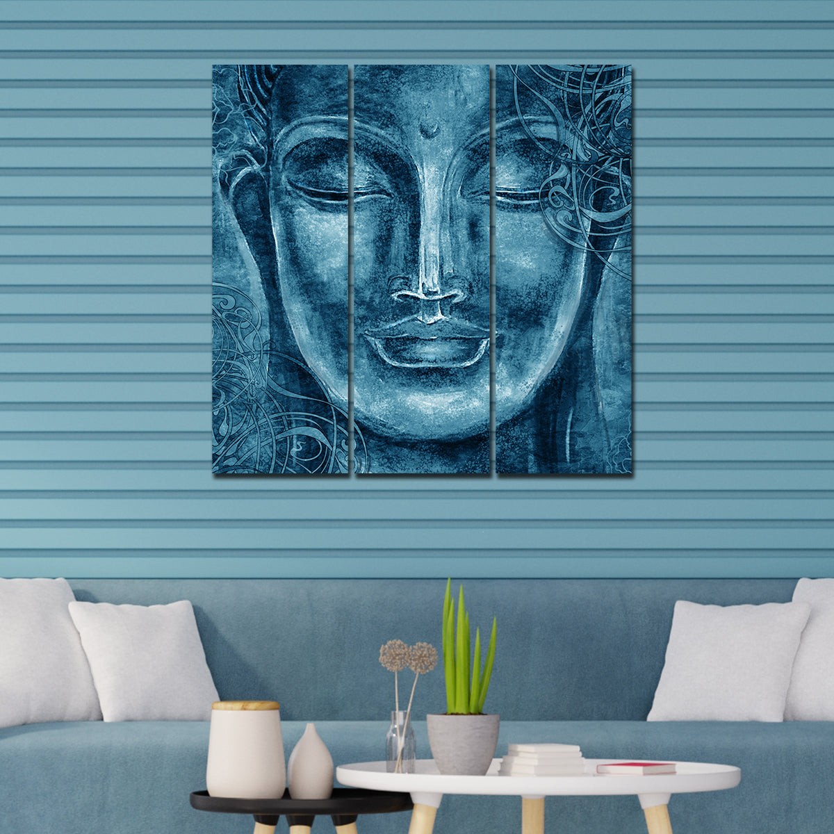 Face Sculpture of Buddha Wall Painting Three Pieces