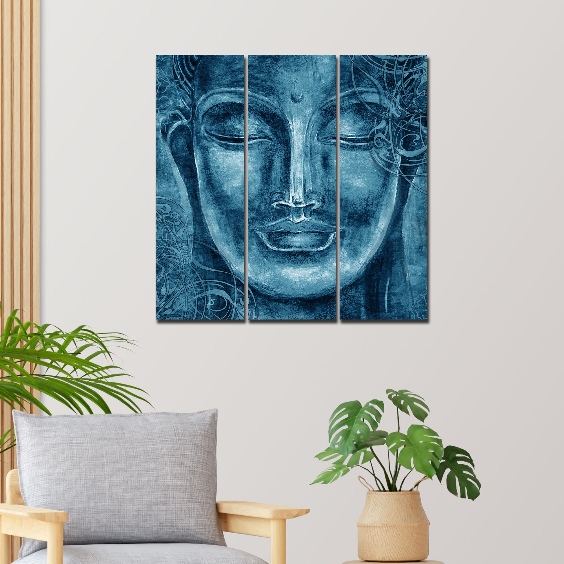 Face Sculpture of Buddha Wall Painting Three Pieces