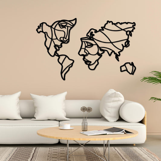 Faces of World Map Premium Quality Wooden Wall Hanging