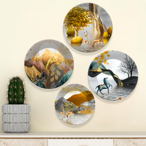 Fantasy Land Ceramic Wall Plates Painting Set of Four