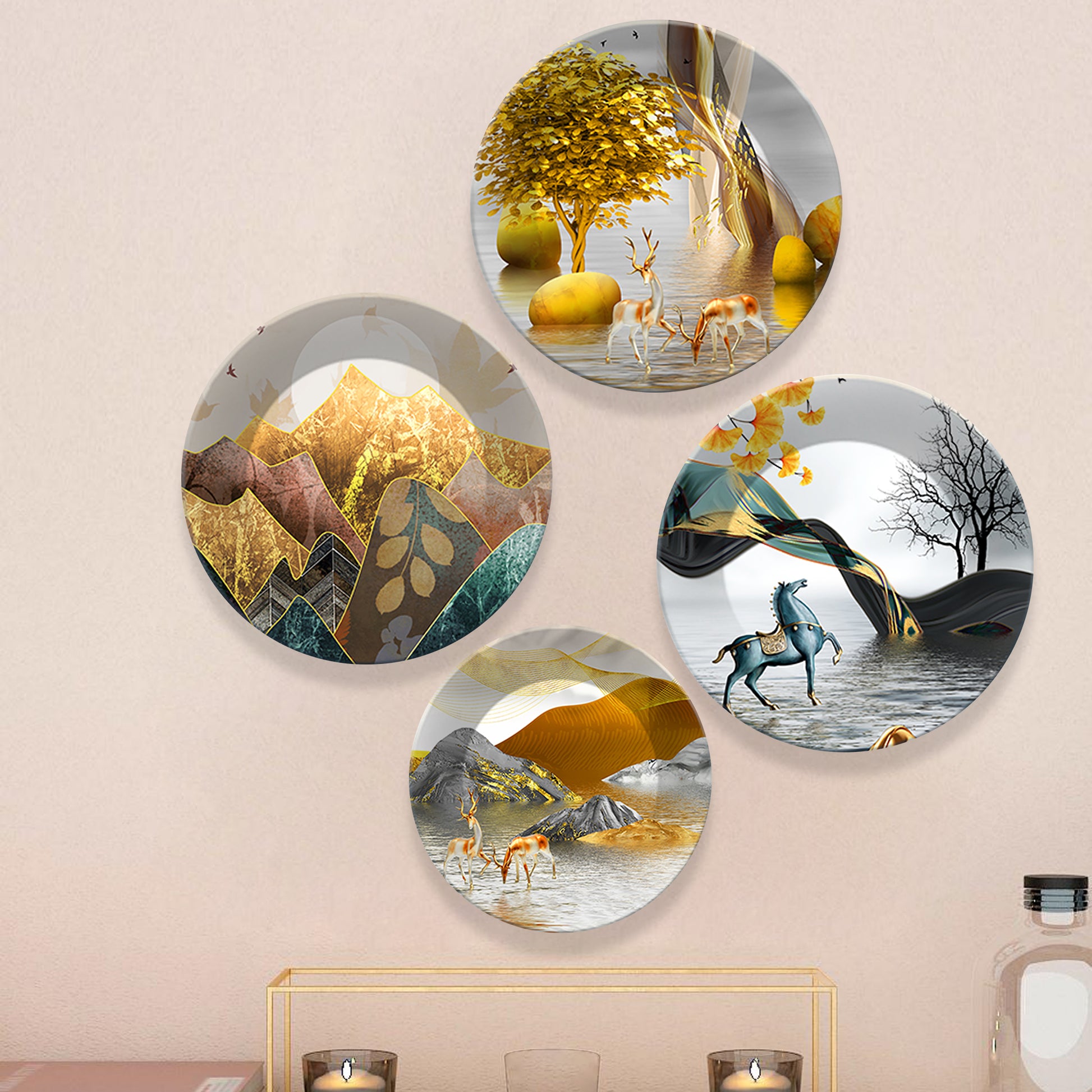 Fantasy Land Ceramic Wall Plates Painting Set of Four