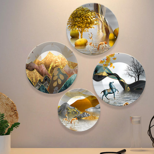 Fantasy Land Ceramic Wall Plates Painting Set of Four