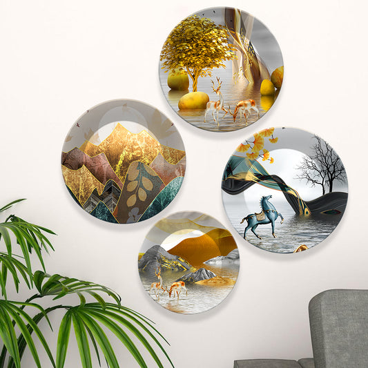 Fantasy Land Ceramic Wall Plates Painting Set of Four