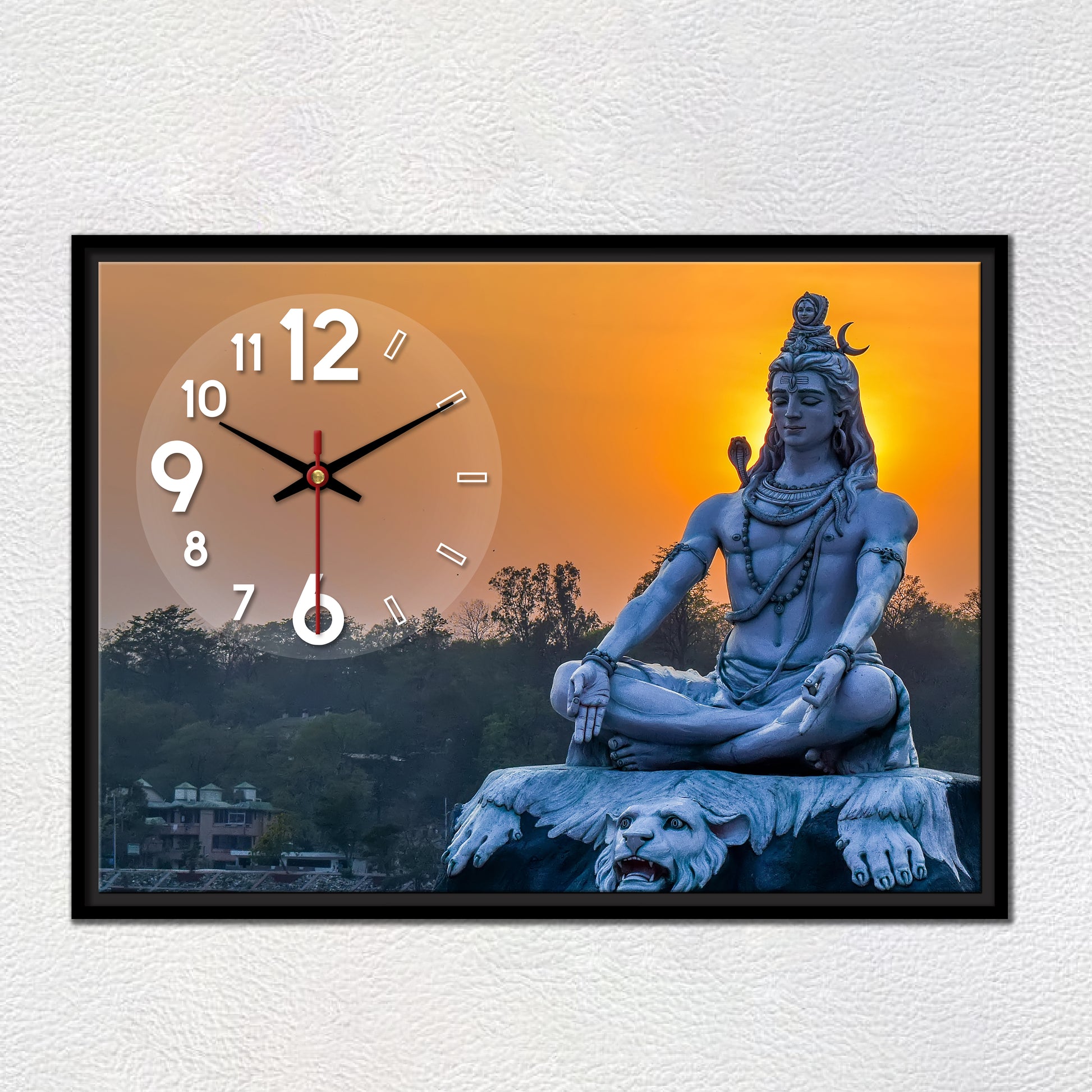 Floating Frame Lord Mahadev Wall Painting with Clock