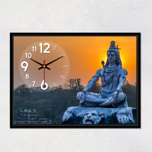 Floating Frame Lord Mahadev Wall Painting with Clock