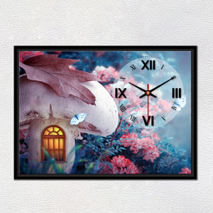 Floating Frame Mashroom House Wall Painting with Clock