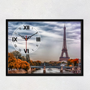 Floating Frame Paris Eiffel Tower Wall Painting with Clock