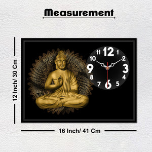 Floating Frame Gautam Buddha Wall Painting with Clock