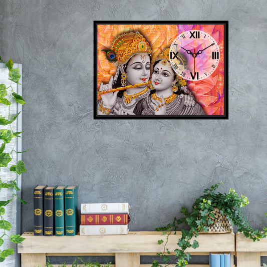 Frame Lord Krishna Wall Painting with Clock