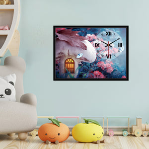 Floating Frame Mashroom House Wall Painting with Clock