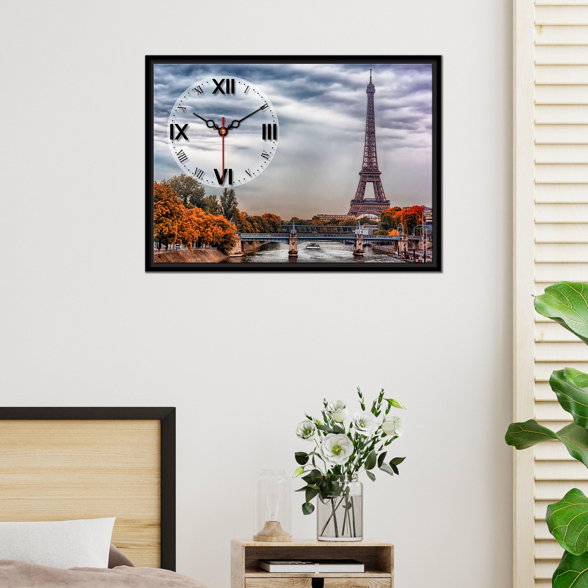 Floating Frame Paris Eiffel Tower Wall Painting with Clock