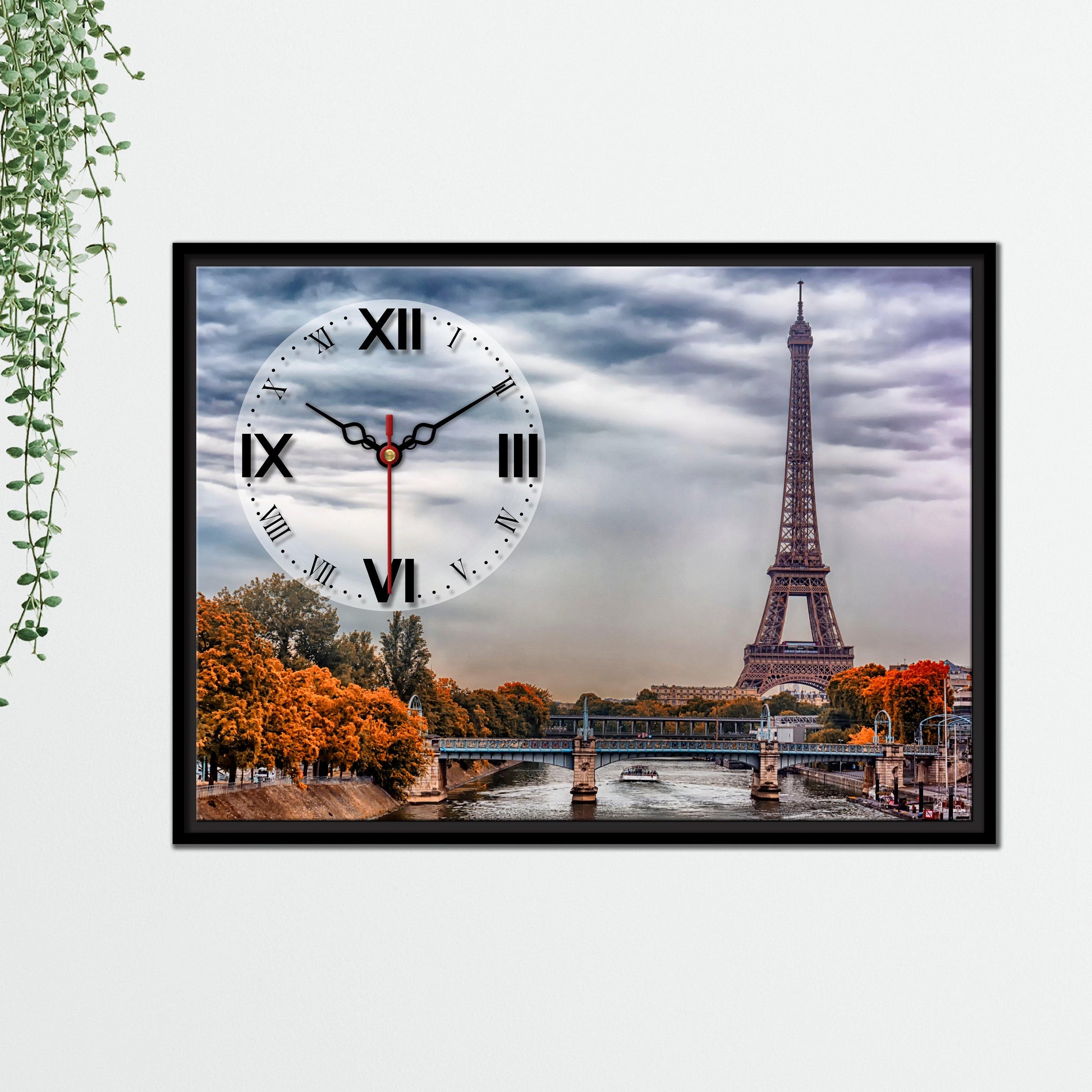 Floating Frame Paris Eiffel Tower Wall Painting with Clock