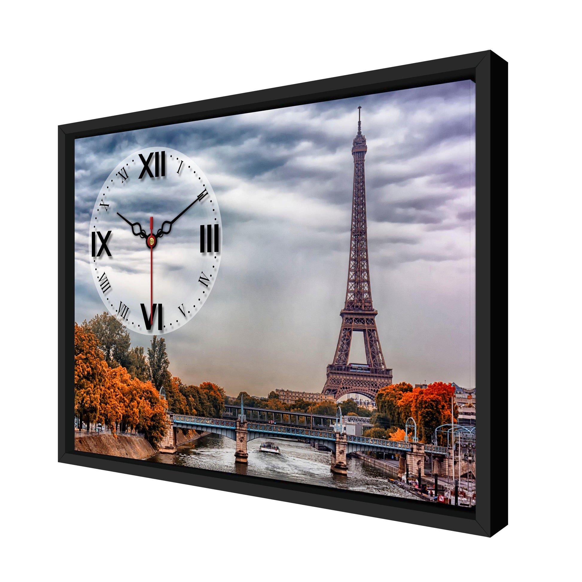 Floating Frame Paris Eiffel Tower Wall Painting with Clock