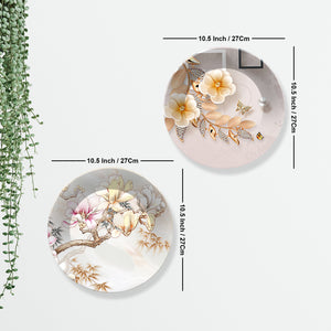 Floral Art Ceramic Wall Hanging Plates of Two Pieces