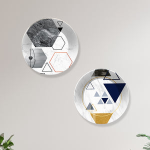 Geometrical Shapes Ceramic Wall Hanging Plates of Two Pieces