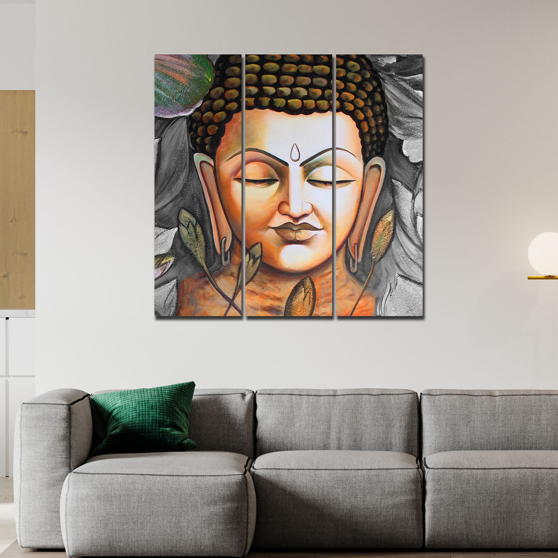 God Buddha Meditating Wall Painting Three Pieces