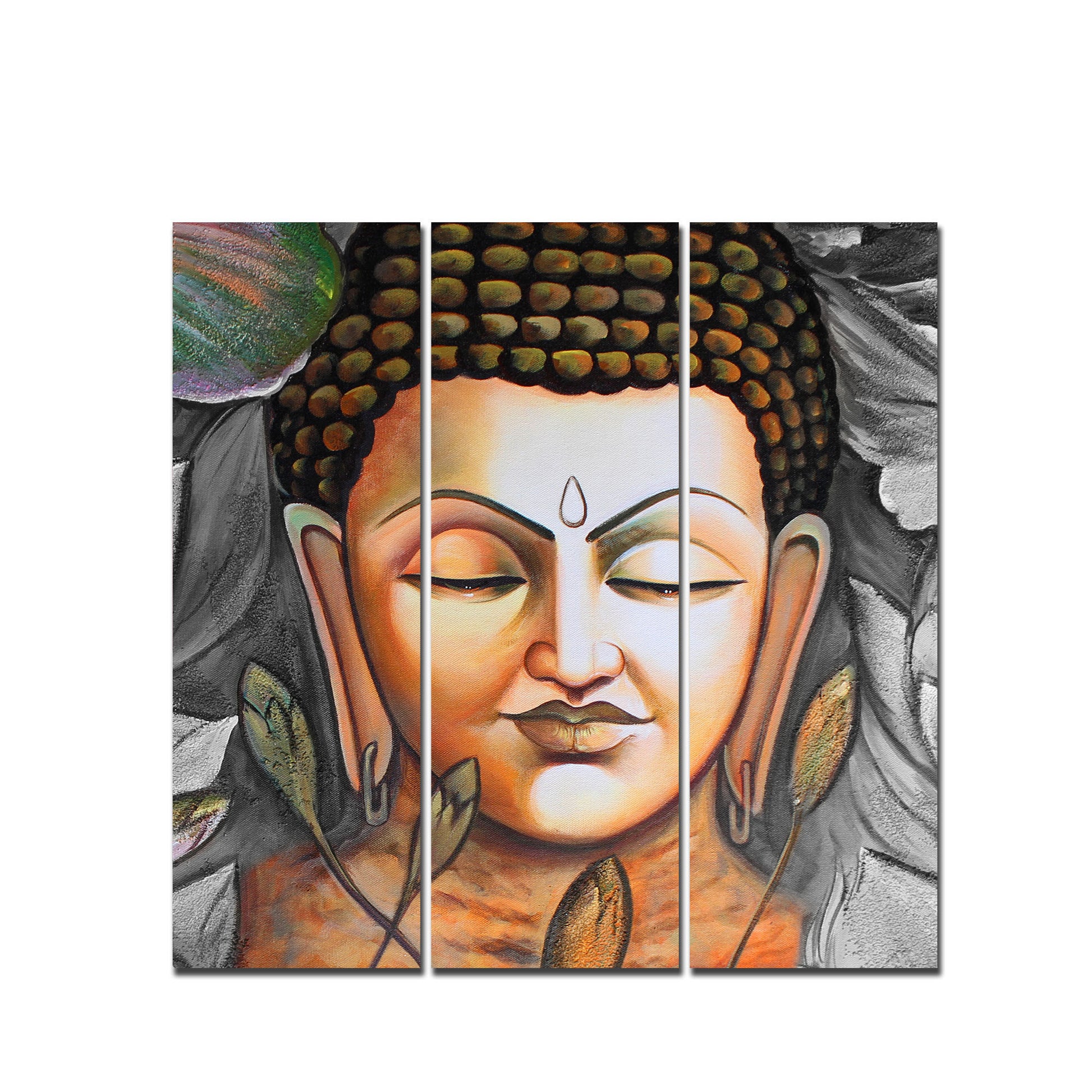 God Buddha Meditating Wall Painting Three Pieces