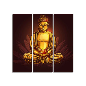 God Gautam Buddha Canvas Wall Painting of 3 Pieces