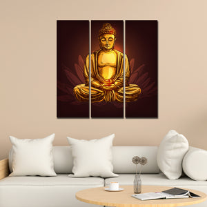 God Gautam Buddha Canvas Wall Painting of 3 Pieces