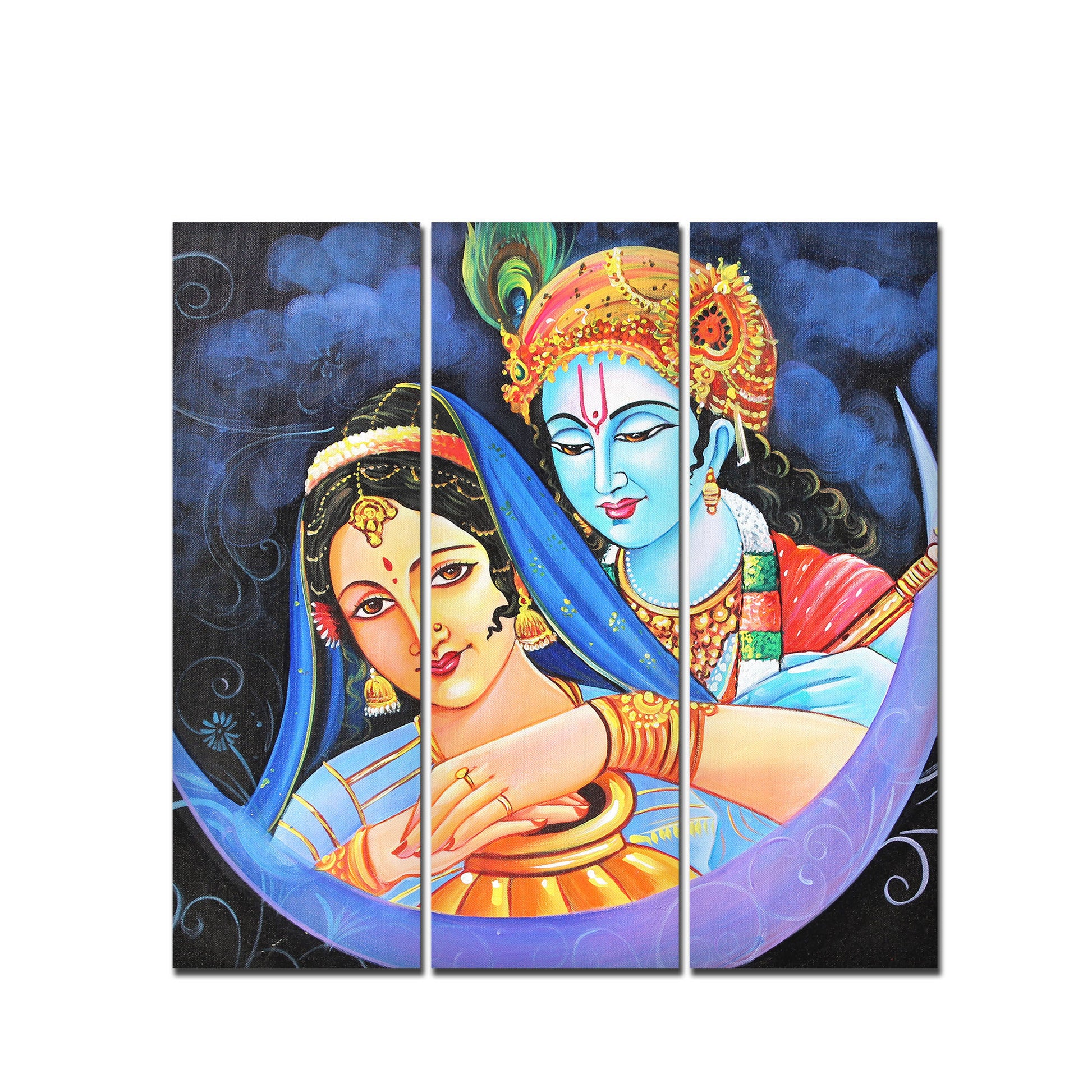 God Radha Krishna Canvas Wall Painting Set of 3 Pieces